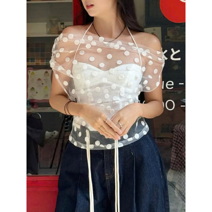 Damer Elegant off-shoulder topp med prickar och rynkning Mirla-Eva Jonsson