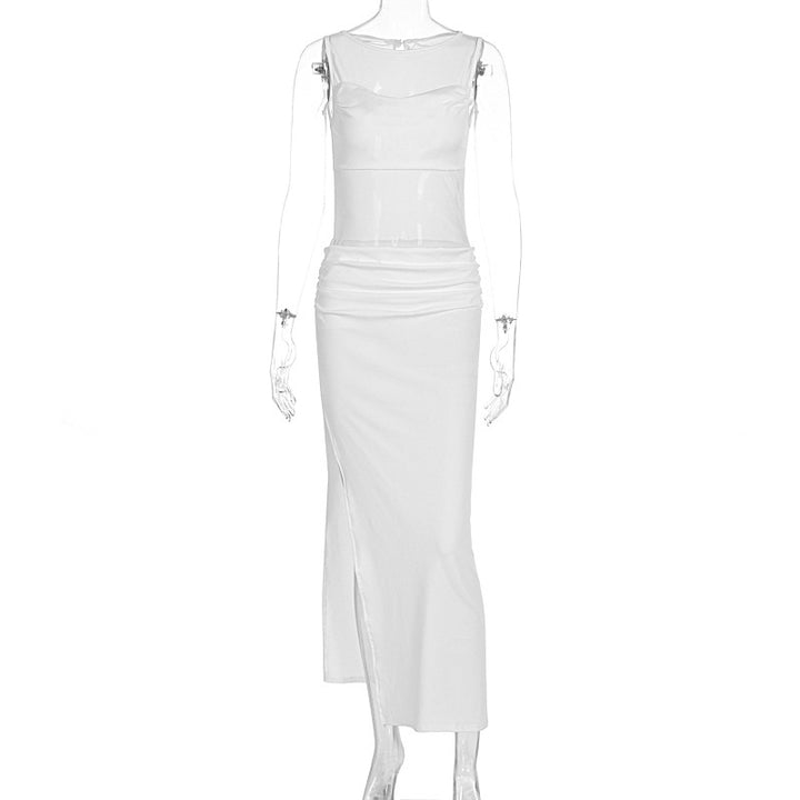 Damer Elegant omslagklänning med transparenta inslag och sidoklyfta Mirla-Eva Jonsson