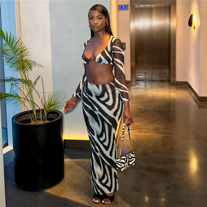 Damer Elegant randig Crop-Top och Maxi-Kjol Set Mirla-Eva Jonsson
