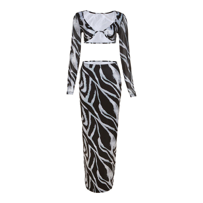 Damer Elegant randig Crop-Top och Maxi-Kjol Set Mirla-Eva Jonsson