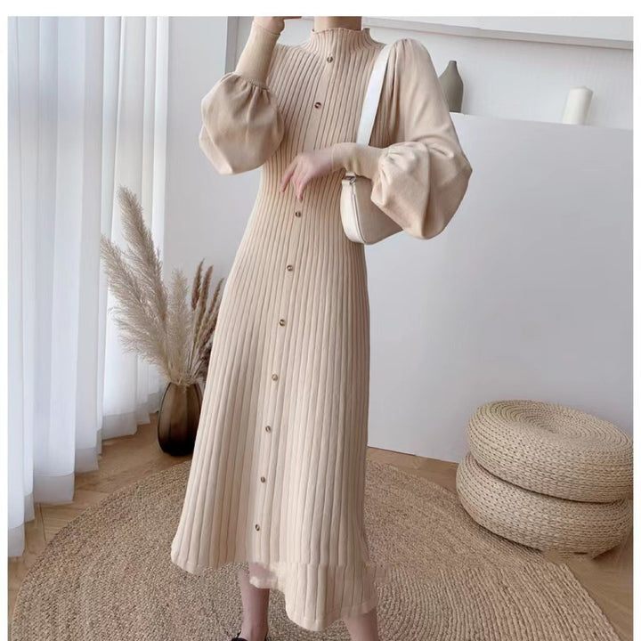 Damer Elegant, ribbad knapklänning med långa ärmar Eva Jonsson-Eva Jonsson