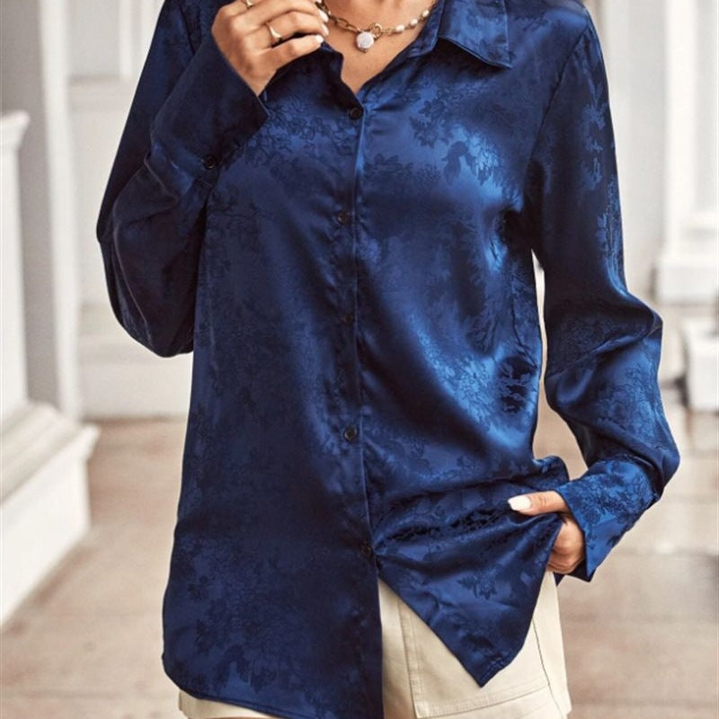 Damer Elegant satinblus med blommönster Mirla-Eva Jonsson