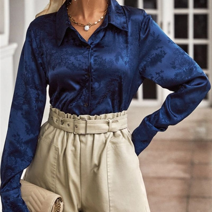 Damer Elegant satinblus med blommönster Mirla-Eva Jonsson