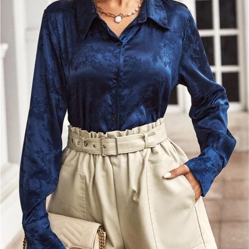 Damer Elegant satinblus med blommönster Mirla-Eva Jonsson