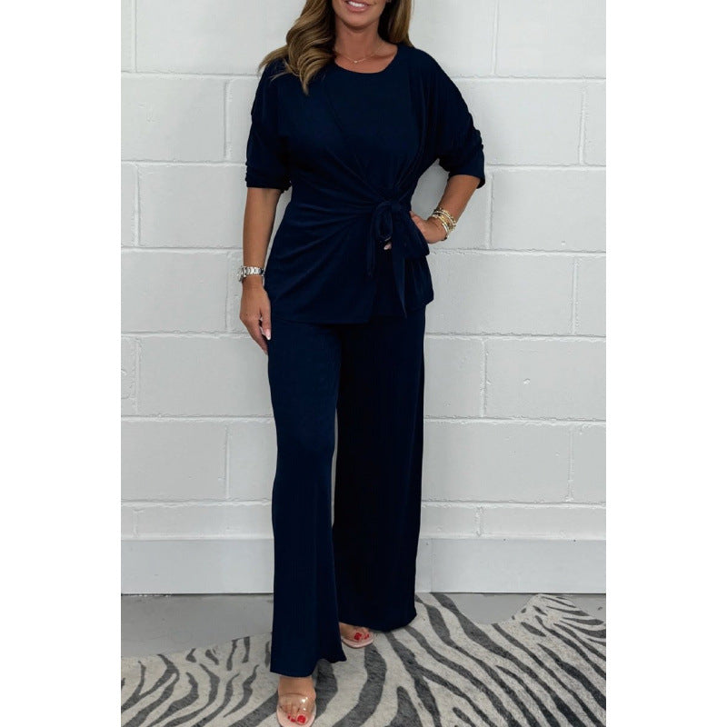 Damer Elegant set av mjukt flödande material med figursydd topp och vidare byxor Eva Jonsson-Eva Jonsson