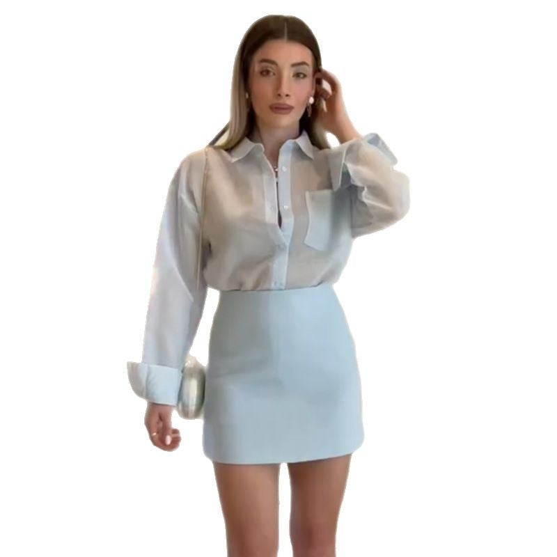 Damer Elegant skuren skjorta och minkjol set Mirla-Eva Jonsson