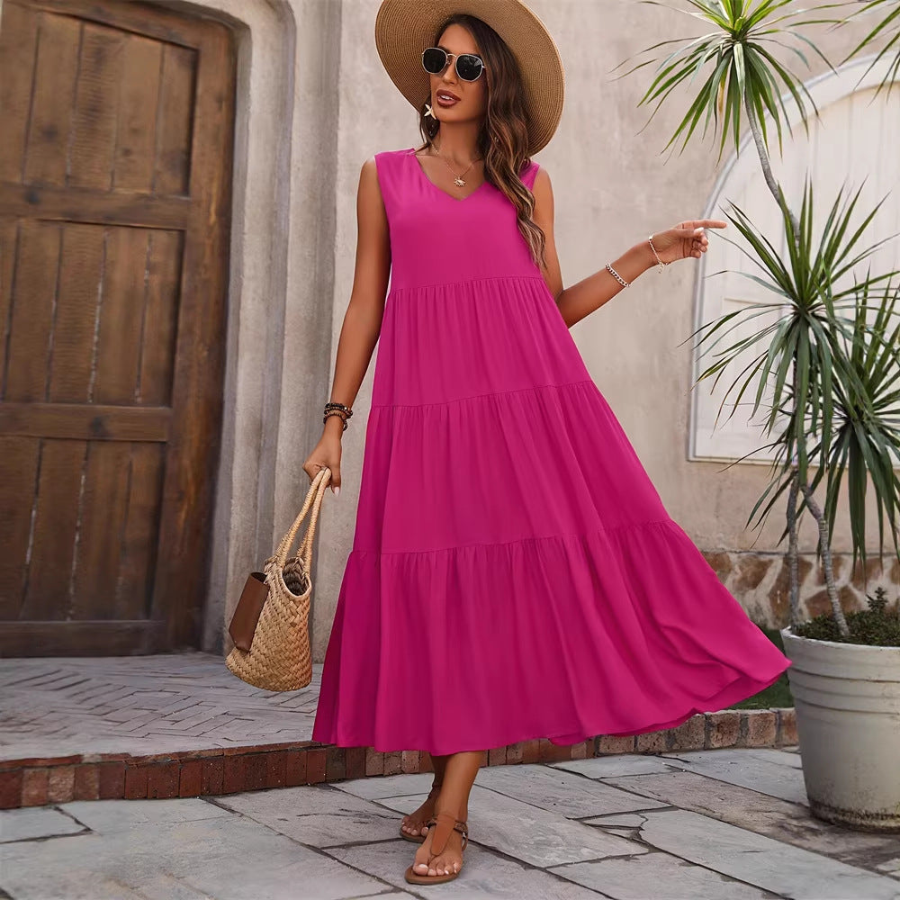 Damer Elegant sommar-maxiklänning med voluminös kjol och V-hals Mirla-Eva Jonsson