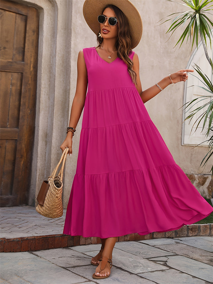 Damer Elegant sommar-maxiklänning med voluminös kjol och V-hals Mirla-Eva Jonsson