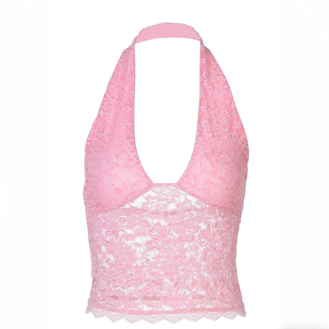 Damer Elegant spets Crop Top med djup V-ringning och halter design Mirla-Eva Jonsson