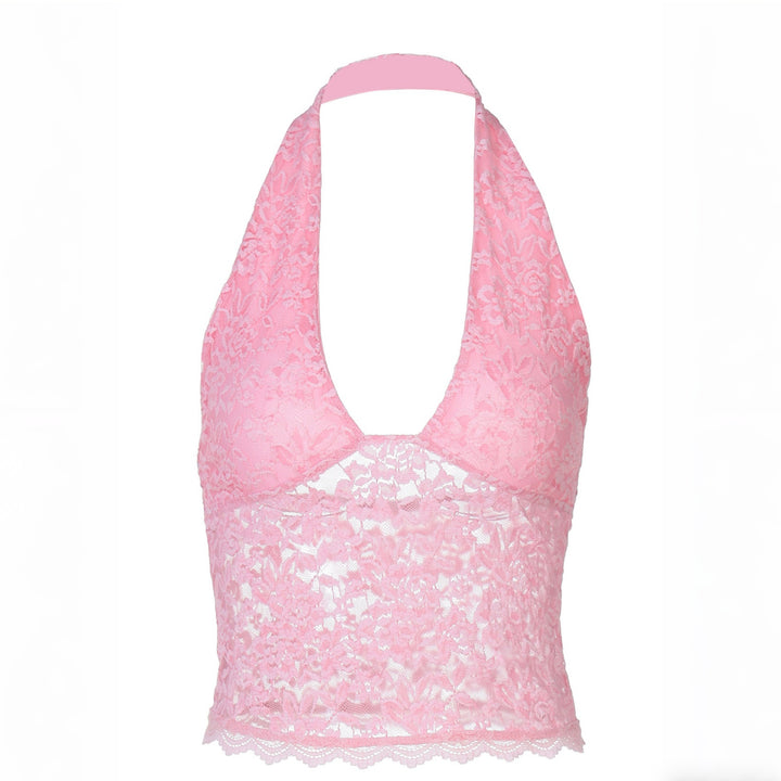 Damer Elegant spets Crop Top med djup V-ringning och halter design Mirla-Eva Jonsson