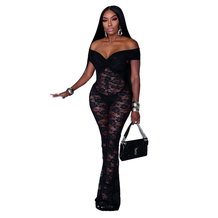 Damer Elegant spets jumpsuit med axel-fri design Mirla-Eva Jonsson