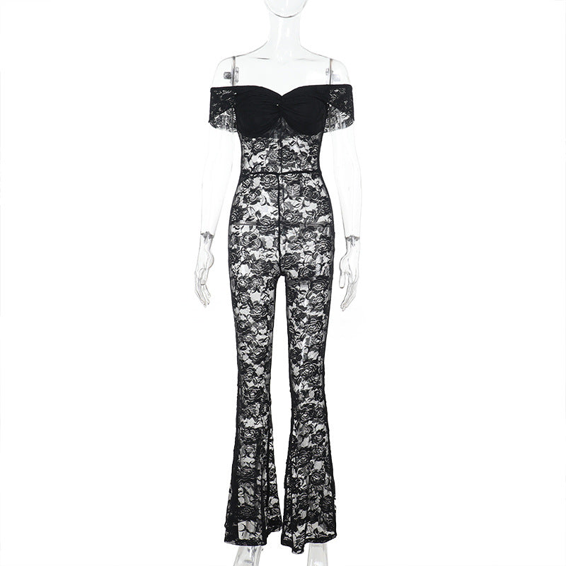Damer Elegant spets jumpsuit med axel-fri design Mirla-Eva Jonsson