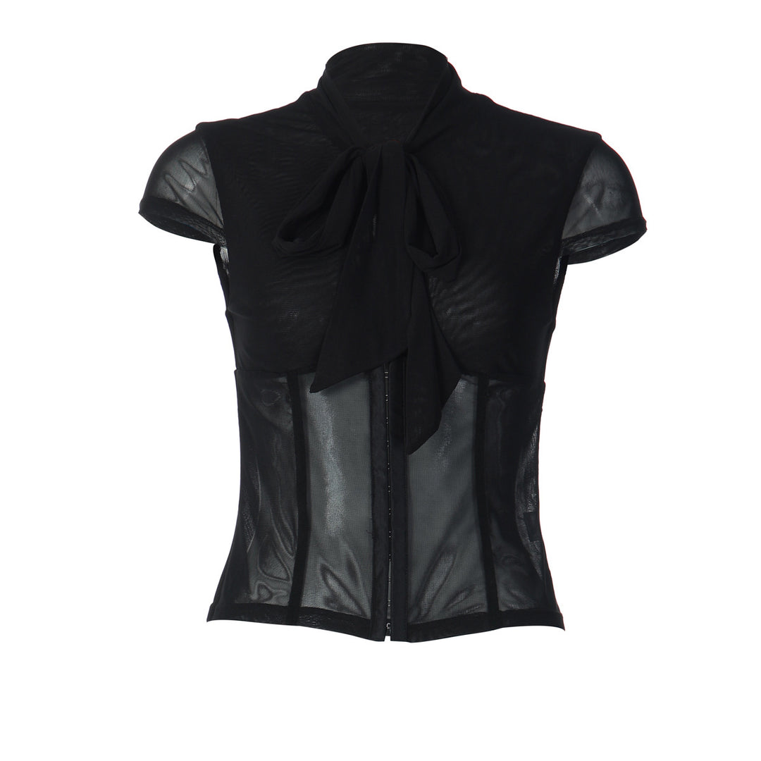 Damer Elegant spets topp med dekorativ sløyfe og transparent design Mirla-Eva Jonsson