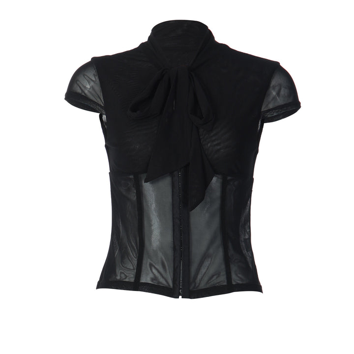 Damer Elegant spets topp med dekorativ sløyfe og transparent design Mirla-Eva Jonsson