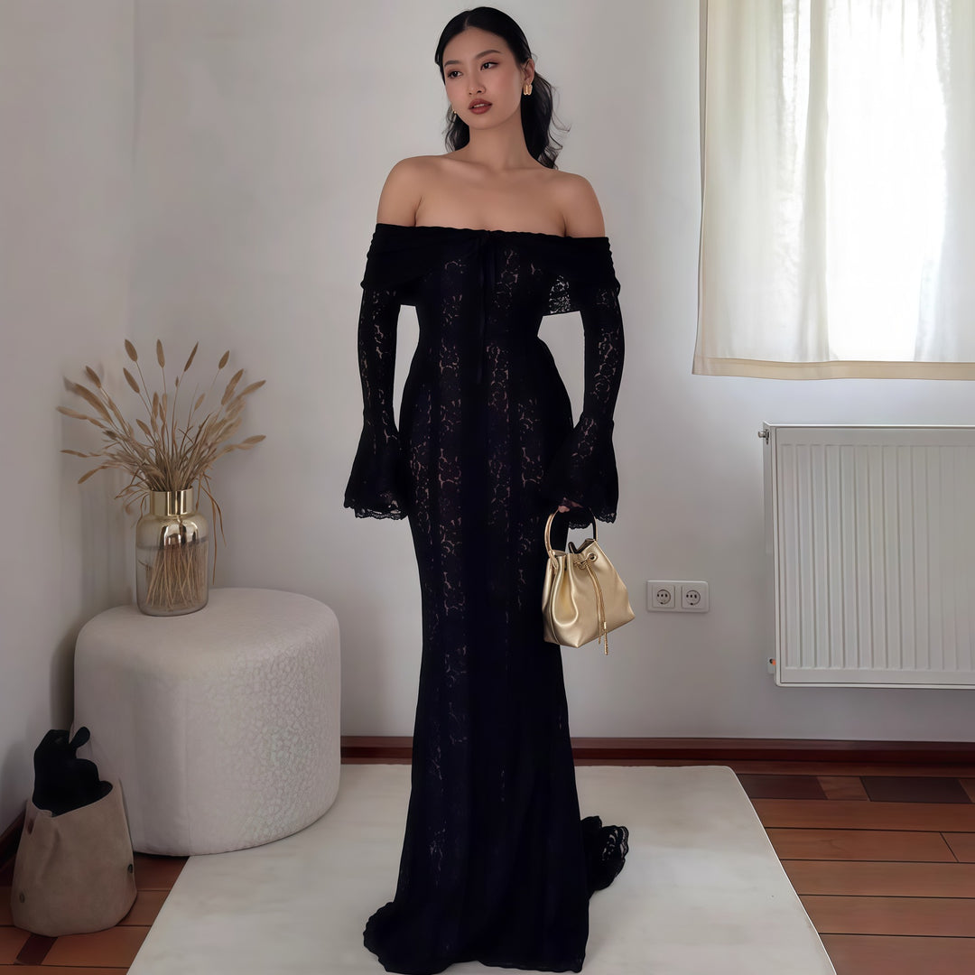 Damer Elegant spetsklänning i figurformad design med off-shoulder design Mirla-Eva Jonsson