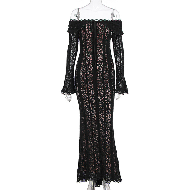Damer Elegant spetsklänning i figurformad design med off-shoulder design Mirla-Eva Jonsson