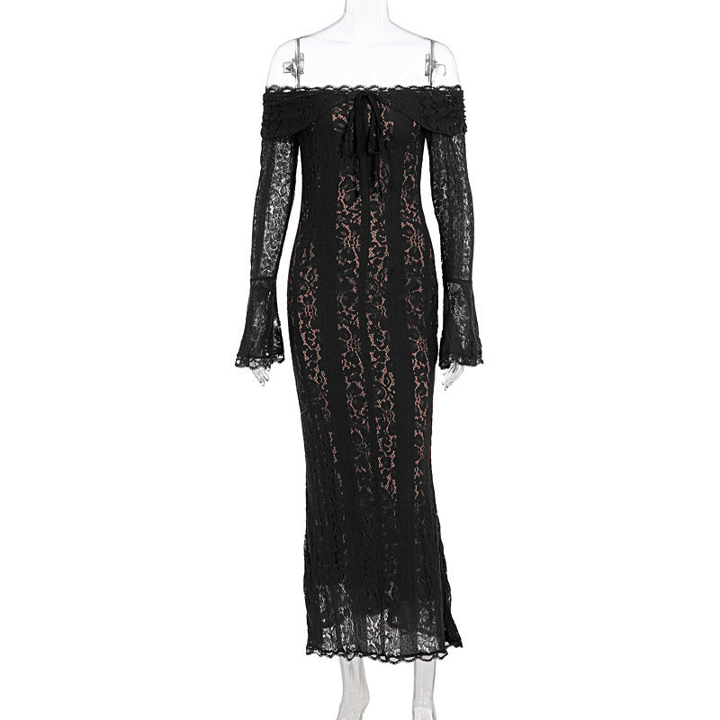 Damer Elegant spetsklänning i figurformad design med off-shoulder design Mirla-Eva Jonsson