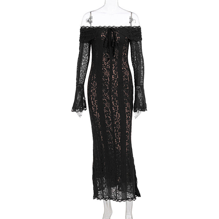 Damer Elegant spetsklänning i figurformad design med off-shoulder design Mirla-Eva Jonsson