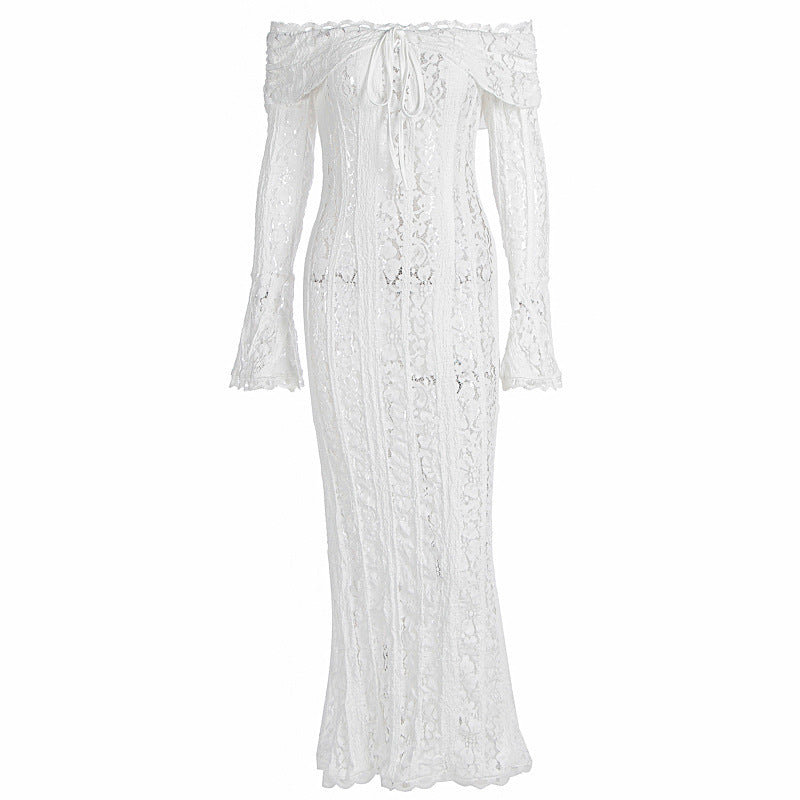 Damer Elegant spetsklänning i figurformad design med off-shoulder design Mirla-Eva Jonsson