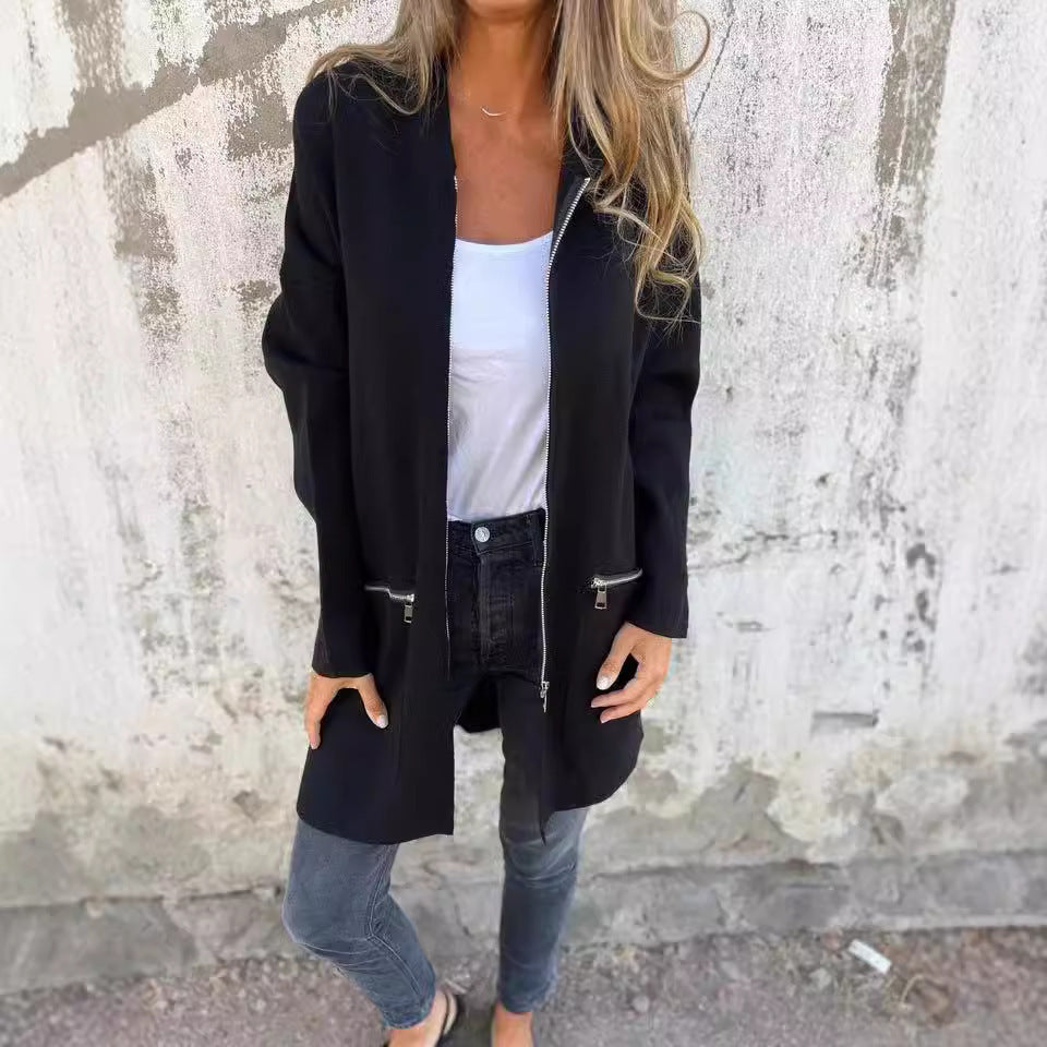 Damer Elegant stickad jacka med dragkedja och fickor Eva Jonsson-Eva Jonsson