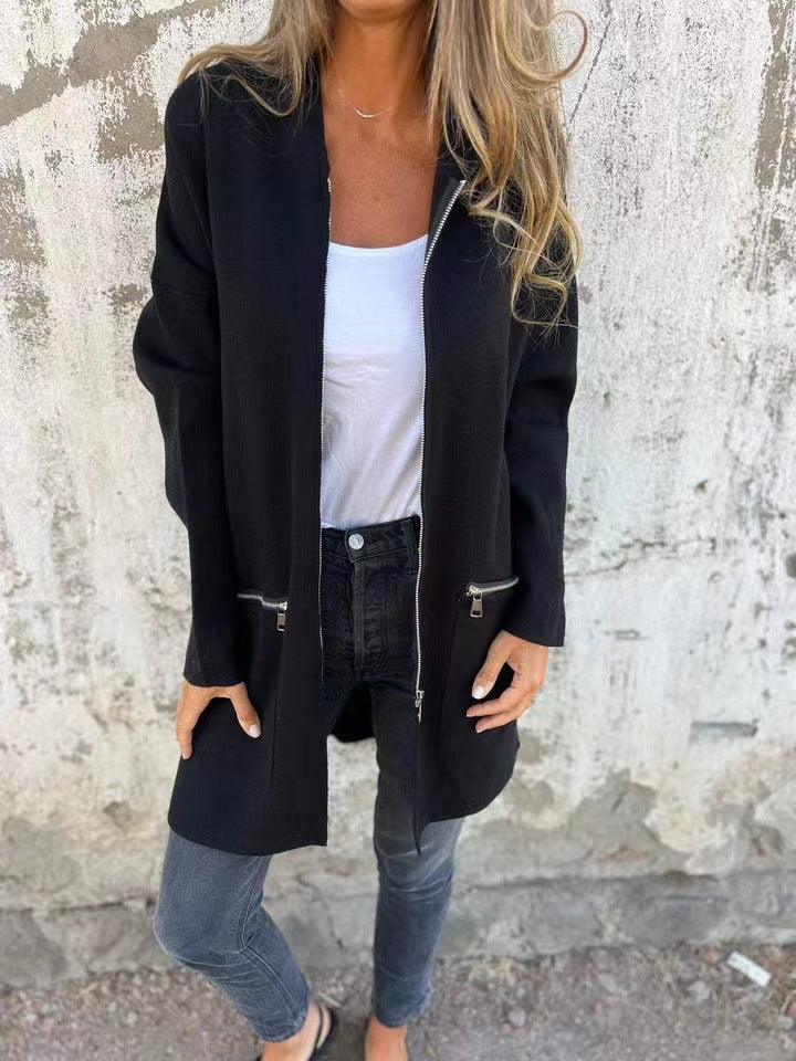 Damer Elegant stickad jacka med dragkedja och fickor Eva Jonsson-Eva Jonsson