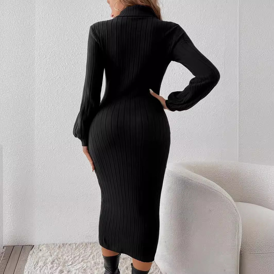 Damer Elegant stickad klänning med ribbad struktur Eva Jonsson-Eva Jonsson