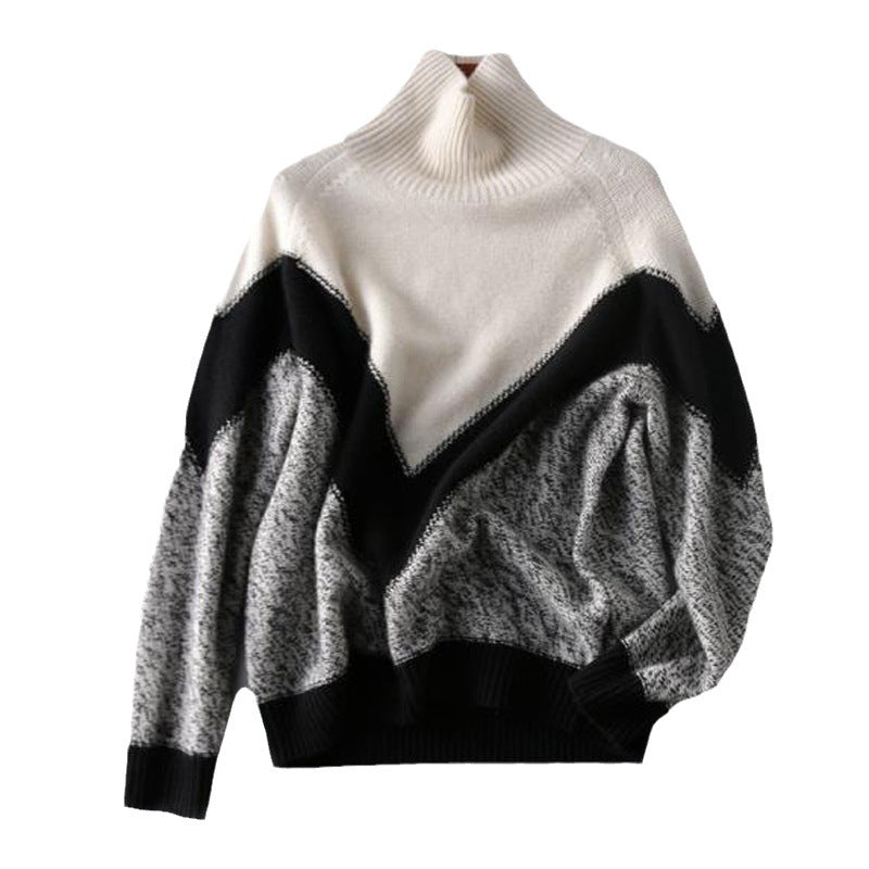 Damer Elegant stickad tröja med hög krage och grafisk design Mirla-Eva Jonsson