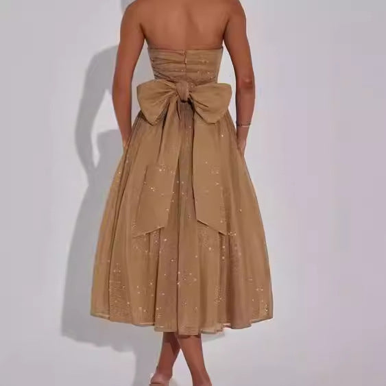 Damer Elegant strapless Cocktailklänning med rynkad överdel och A-linje Mirla-Eva Jonsson