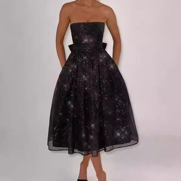 Damer Elegant strapless Cocktailklänning med rynkad överdel och A-linje Mirla-Eva Jonsson