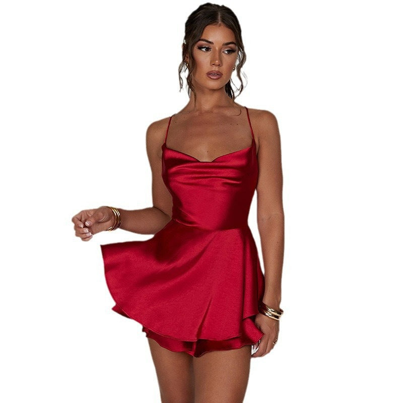 Damer Elegant svängande satin-minikjol med sidoframsidan-Design Mirla-Eva Jonsson