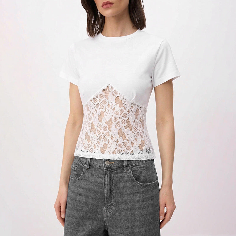 Damer Elegant topp i spets och jersey Mirla-Eva Jonsson