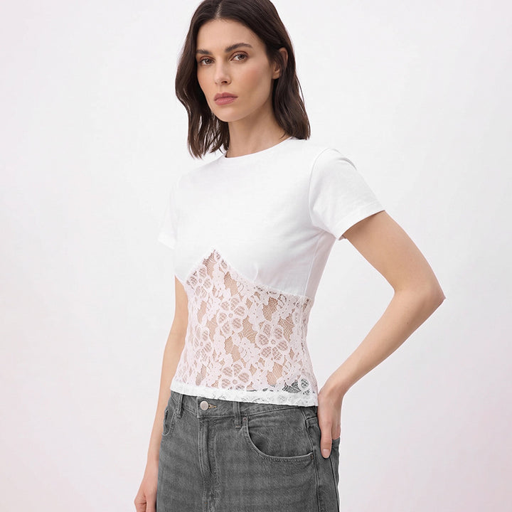 Damer Elegant topp i spets och jersey Mirla-Eva Jonsson