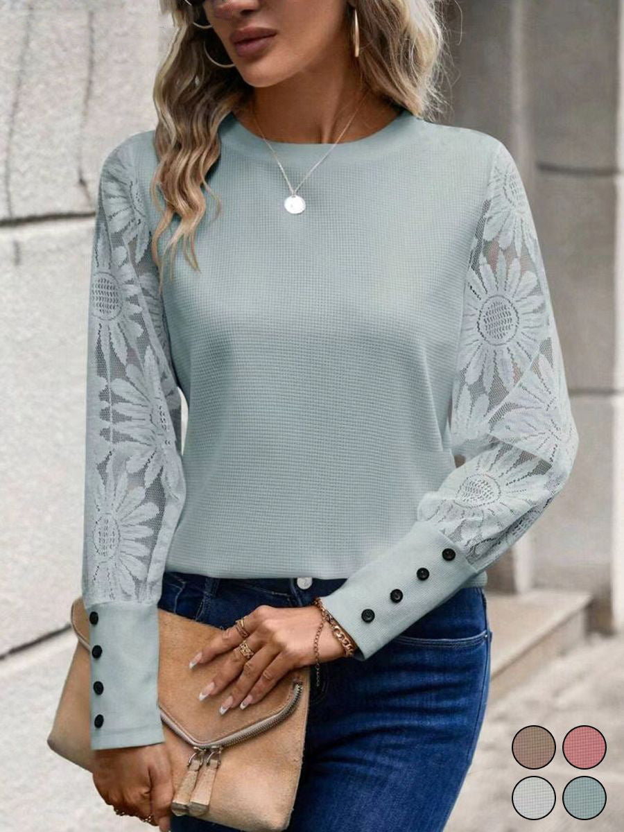 Damer Elegant topp med blommiga virkad ärmar Mirla-Eva Jonsson
