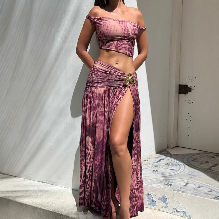 Damer Elegant topp med högskuren kjol i djurmönster Mirla-Eva Jonsson