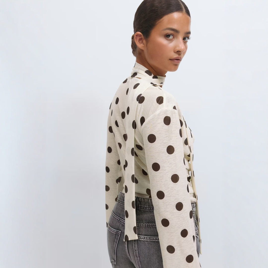 Damer Elegant topp med slogs krage och prickmönster Mirla-Eva Jonsson