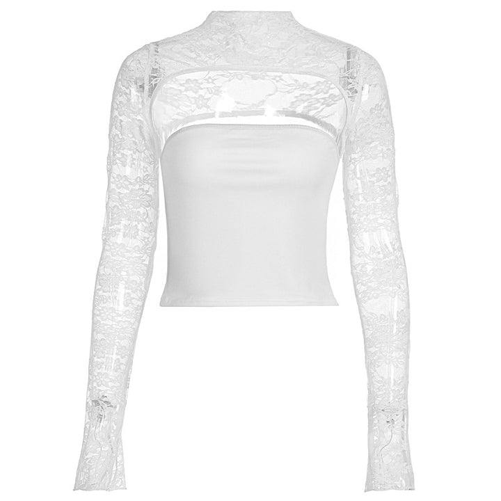 Damer Elegant topp med transparenta ärmar och högkvalitativ spets Mirla-Eva Jonsson