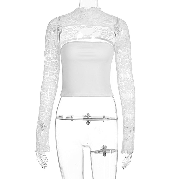 Damer Elegant topp med transparenta ärmar och högkvalitativ spets Mirla-Eva Jonsson