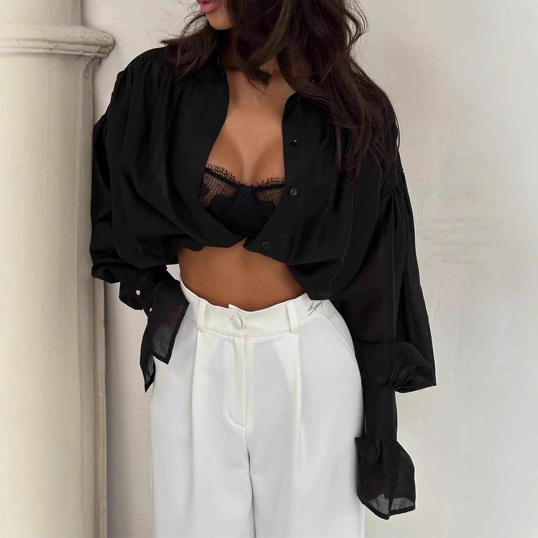 Damer Elegant transparent blus med voluminösa ärmar Mirla-Eva Jonsson