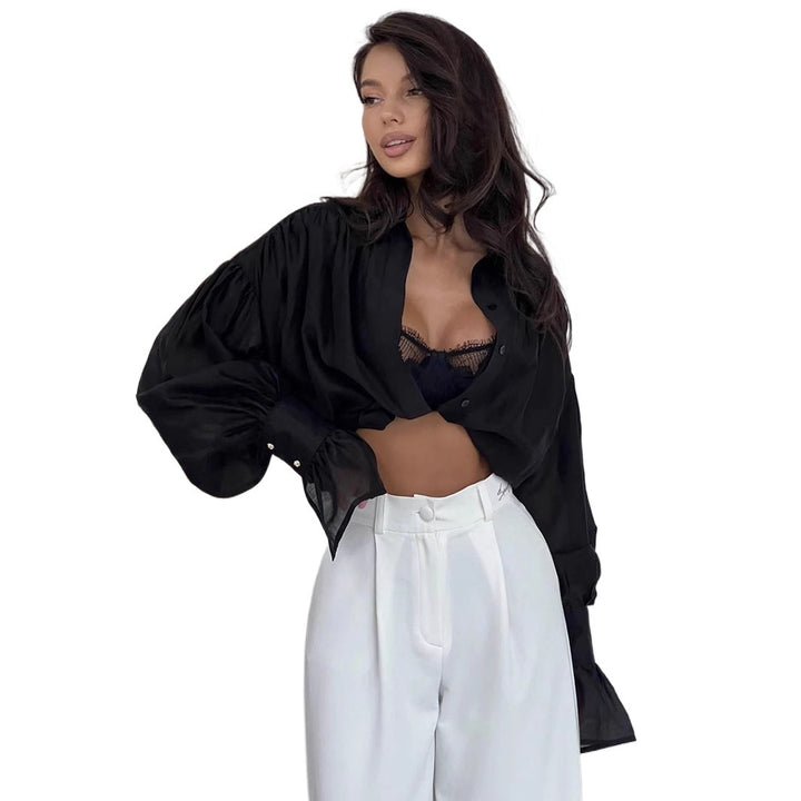 Damer Elegant transparent blus med voluminösa ärmar Mirla-Eva Jonsson