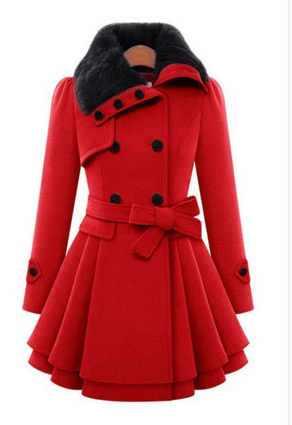 Damer Elegant trenchcoat med avtagbar pälskrage och svängande kjol Mirla-Eva Jonsson