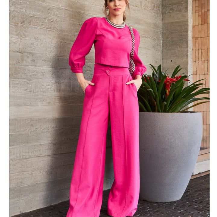 Damer Elegant tvådelat set med cropped blus och vida byxor Eva Jonsson-Eva Jonsson