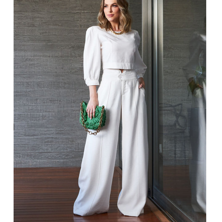 Damer Elegant tvådelat set med cropped blus och vida byxor Eva Jonsson-Eva Jonsson