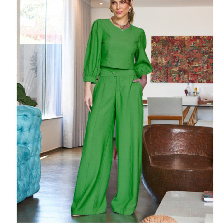 Damer Elegant tvådelat set med cropped blus och vida byxor Eva Jonsson-Eva Jonsson