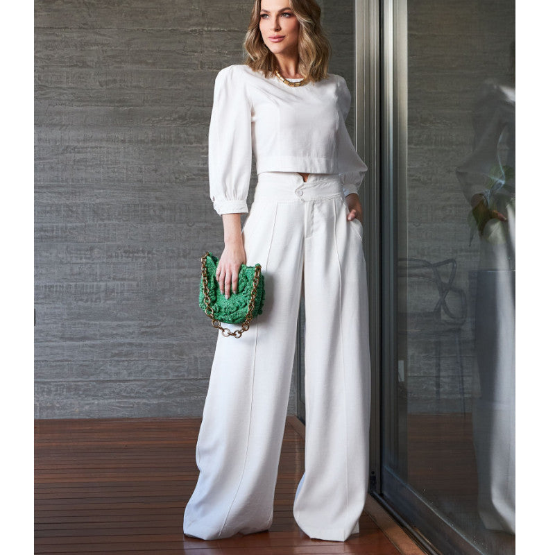 Damer Elegant tvådelat set med cropped blus och vida byxor Eva Jonsson-Eva Jonsson