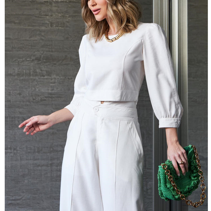 Damer Elegant tvådelat set med cropped blus och vida byxor Mirla-Eva Jonsson