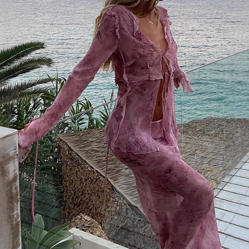 Damer Eleganta Cut-Out Maxiklänning med flödande tyg och raffinerade volangdetaljer Mirla-Eva Jonsson