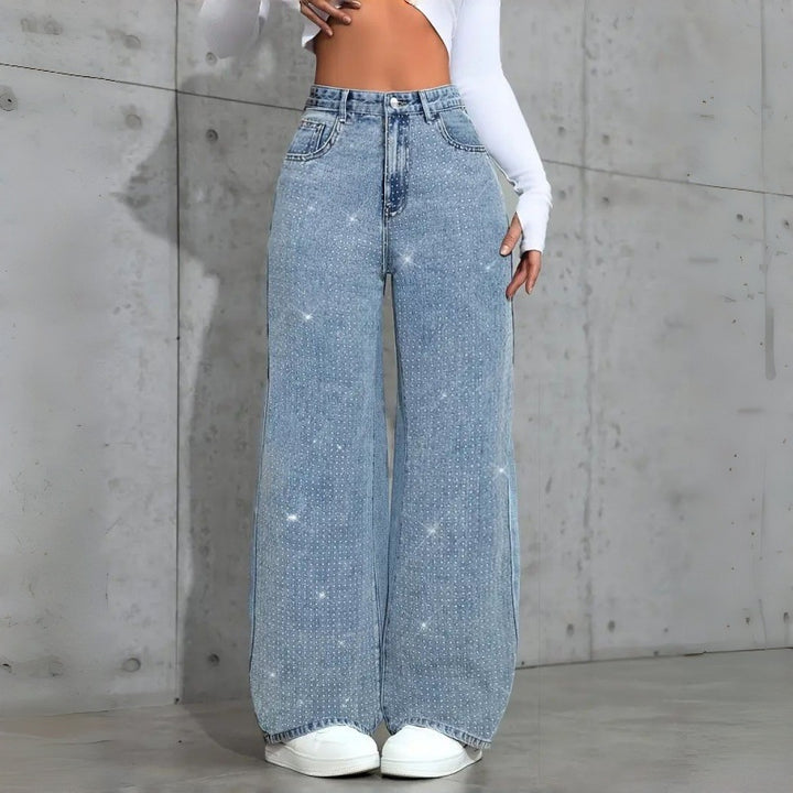 Damer Eleganta High-Waist Jeans i bred passform med glittrande detalj Mirla-Eva Jonsson
