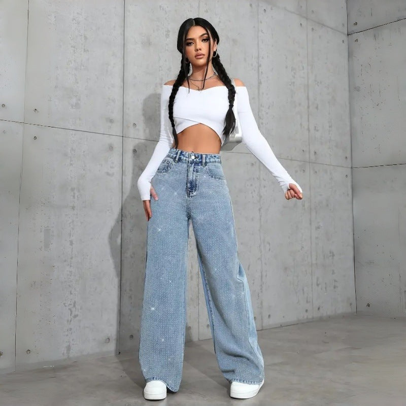 Damer Eleganta High-Waist Jeans i bred passform med glittrande detalj Mirla-Eva Jonsson