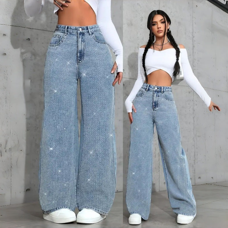 Damer Eleganta High-Waist Jeans i bred passform med glittrande detalj Mirla-Eva Jonsson