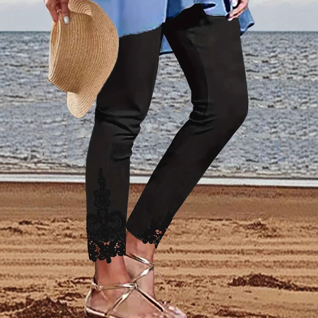 Damer Eleganta Leggings med Spetsdekoration Mirla-Eva Jonsson